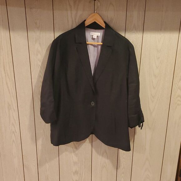 Coldwater Creek  Linen Blazer Women's  Black Rushed Career Business Size 20-22 - Picture 2 of 8